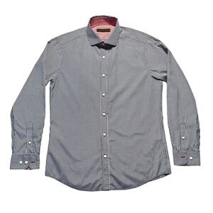 Modus Vivendi Men’s Shirt Blue White Checkered Long Sleeve Cotton Medium